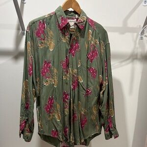 INC International Concepts Green and Pink Floral Men's Casual Shirt
